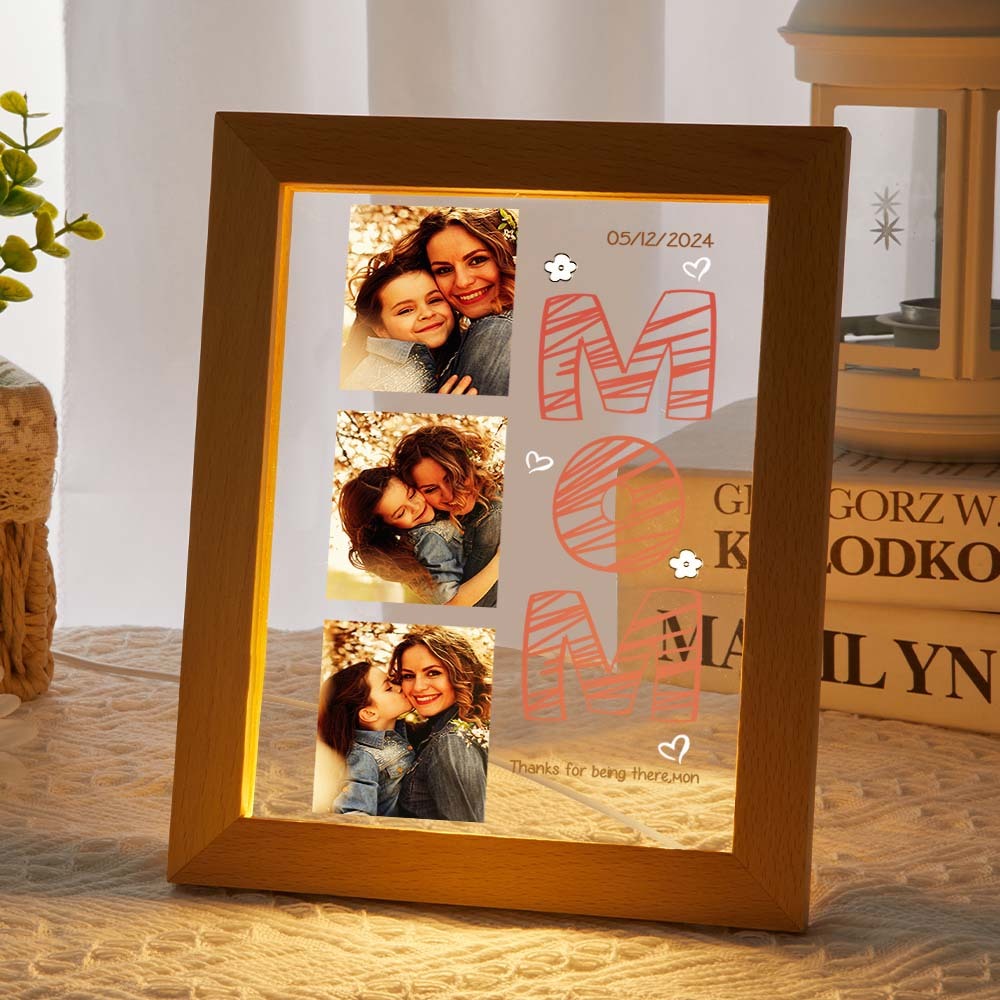 Custom Photo & Text Mother's Day Acrylic Light Frame - Personalized Gift with Warm LED Glow