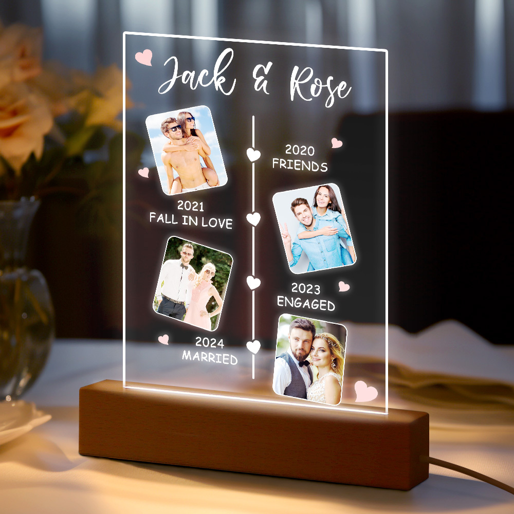 Custom Photo&Text Pink Heart Loving Night Light
