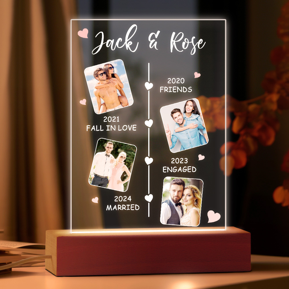 Custom Photo & Text Pink Heart Night Light - Personalized LED Gift
