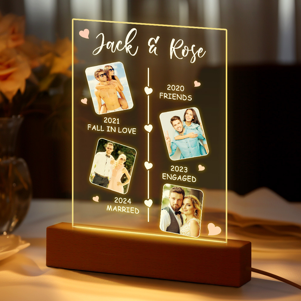 Custom Photo&Text Pink Heart Loving Night Light