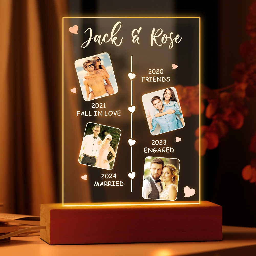 Custom Photo&Text Pink Heart Loving Night Light