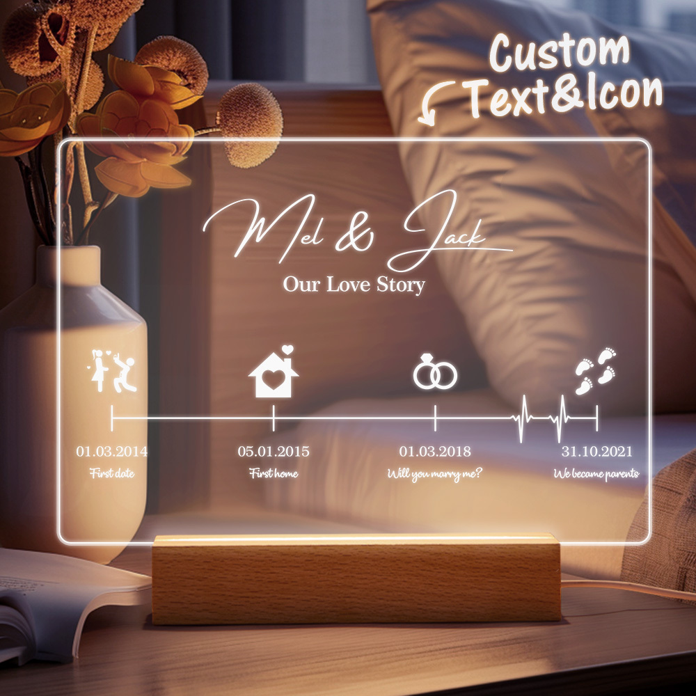 Romantic Timeline Night Light Decor - Personalized Love Story Gift