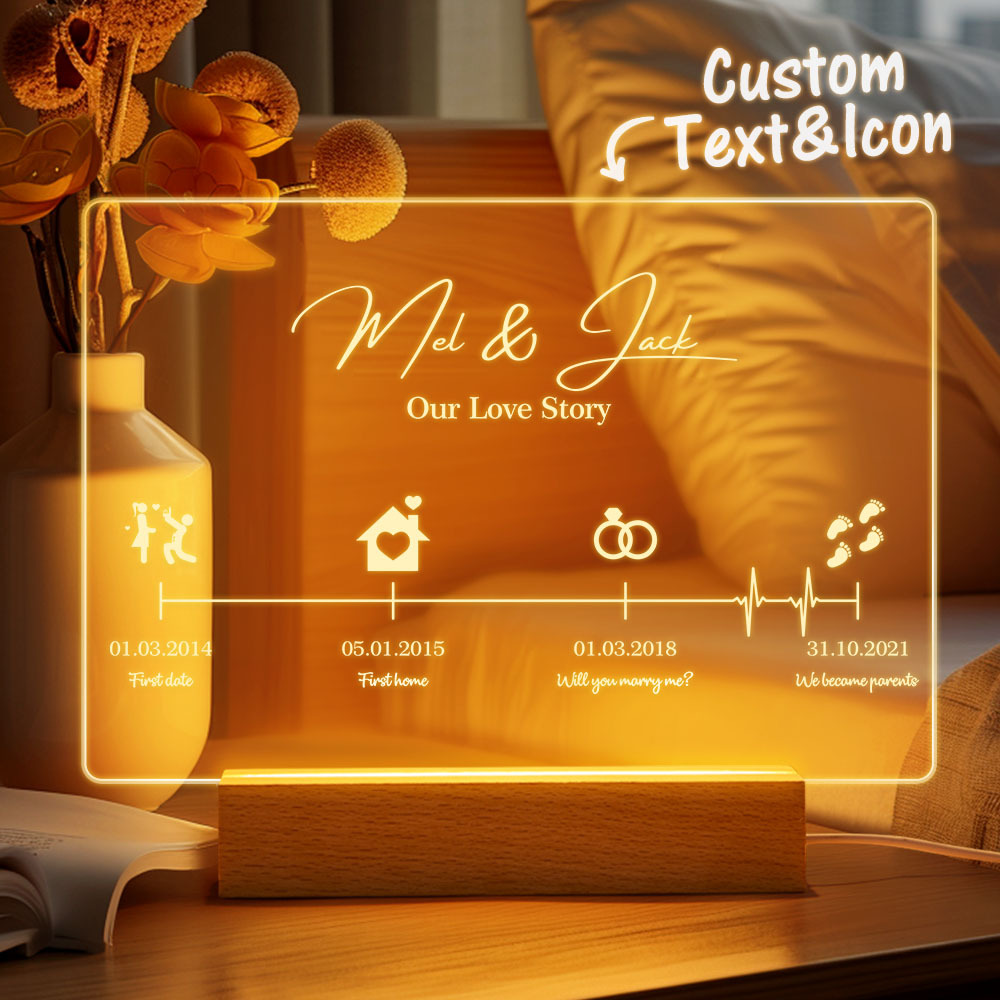 Romantic Timeline Night Light, Valentine's Day Gift, Gift For Couple, Girfriend, Boyfriend