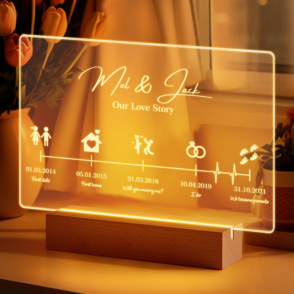 Romantic Timeline Night Light, Valentine's Day Gift, Gift For Couple, Girfriend, Boyfriend