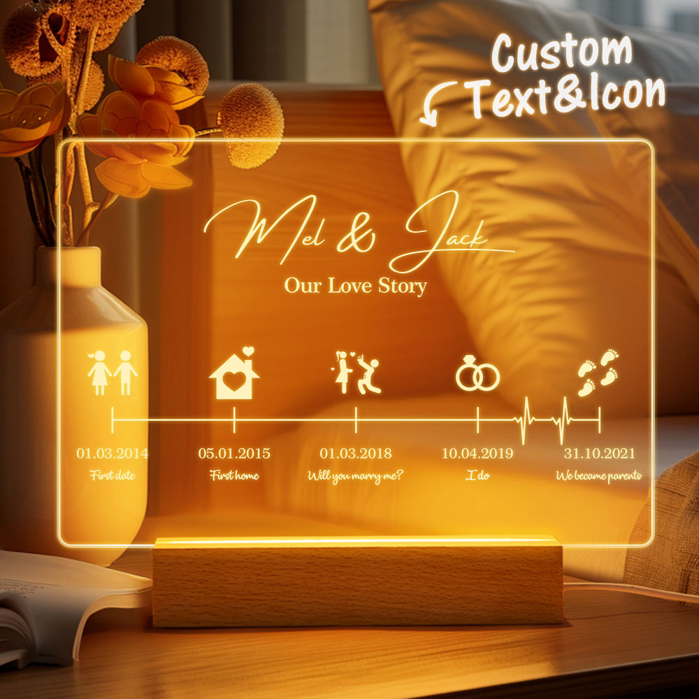 Romantic Timeline Night Light, Valentine's Day Gift, Gift For Couple, Girfriend, Boyfriend