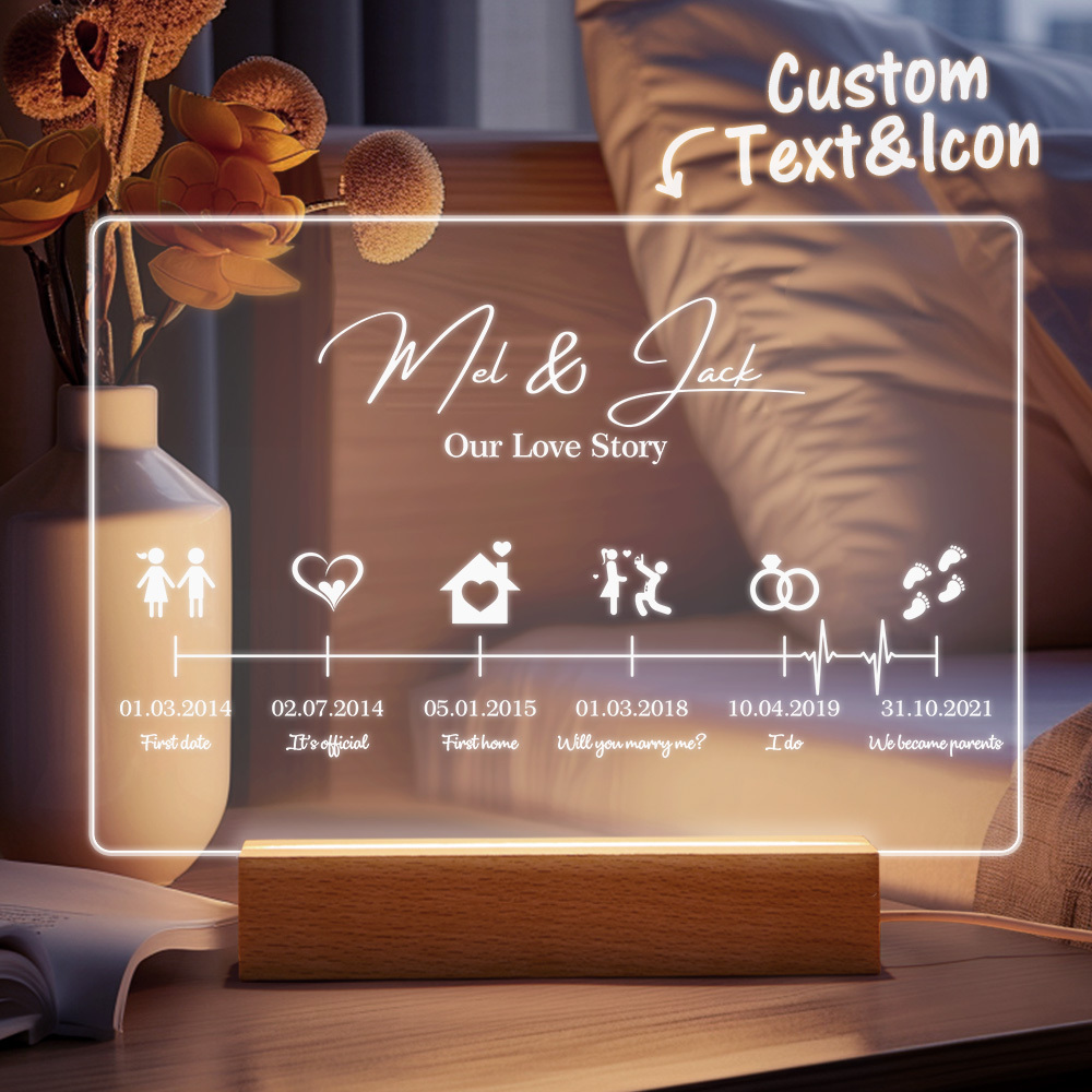 Romantic Timeline Night Light, Valentine's Day Gift, Gift For Couple, Girfriend, Boyfriend