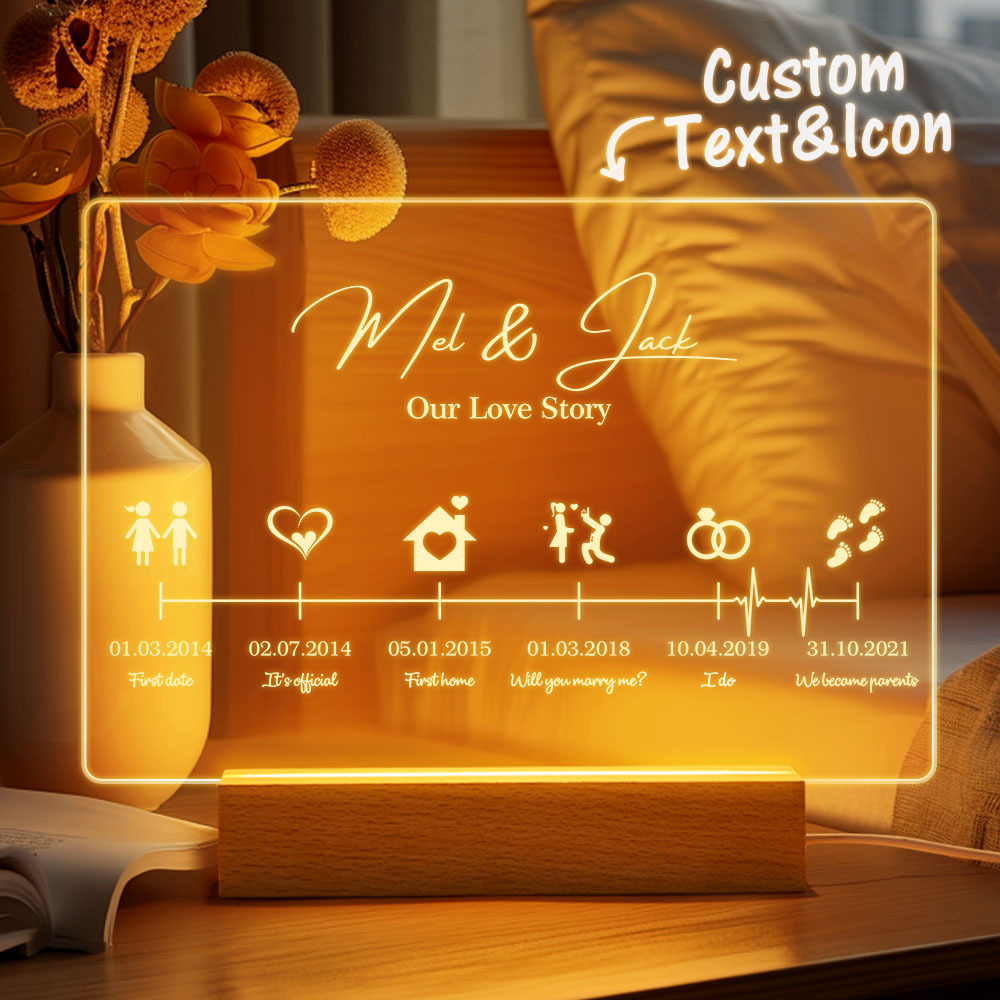 Romantic Timeline Night Light, Valentine's Day Gift, Gift For Couple, Girfriend, Boyfriend