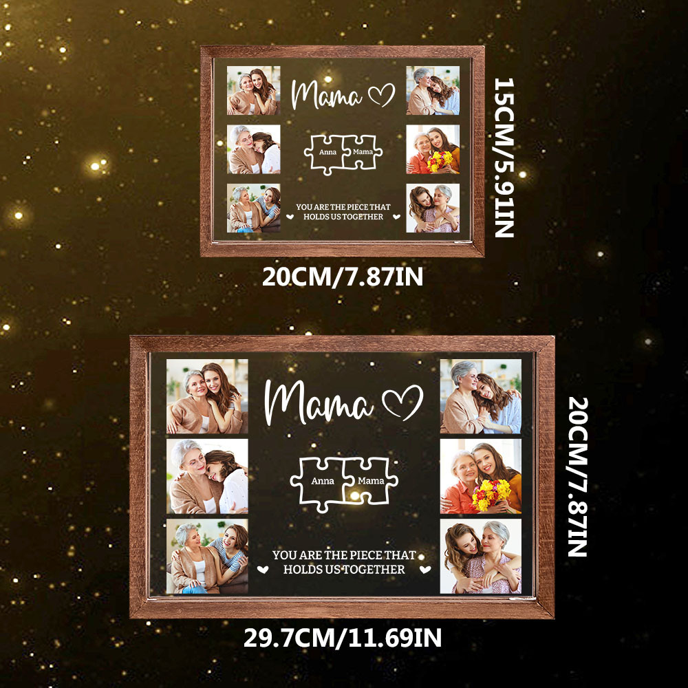 Custom Mother's Day Photo Frame Light Personalized Family Puzzle Frame Light Heartwarming Gift for Mom