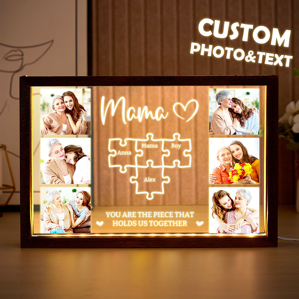 Custom Mother's Day Photo Frame Light Personalized Family Puzzle Frame Light Heartwarming Gift for Mom