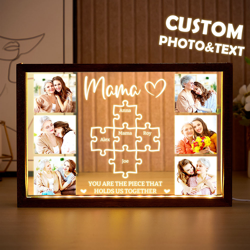 Custom Mother's Day Photo Frame Light Personalized Family Puzzle Frame Light Heartwarming Gift for Mom