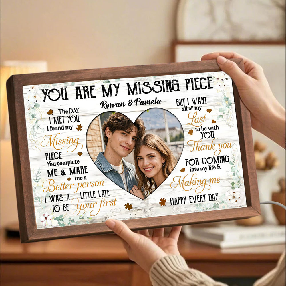 The Day I Found My Missing Piece – Personalized Couple Night Light with Names & Photo
