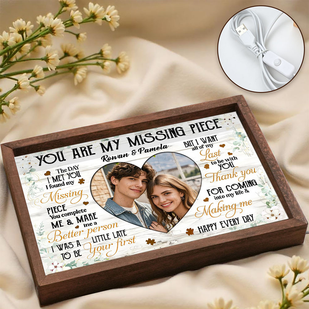 The Day I Found My Missing Piece – Personalized Couple Night Light with Names & Photo