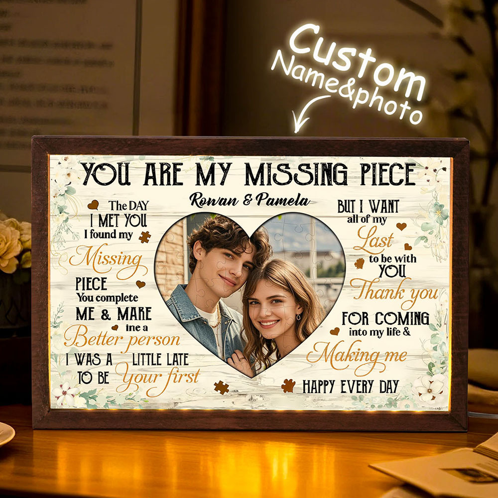 The Day I Found My Missing Piece – Personalized Couple Night Light with Names & Photo