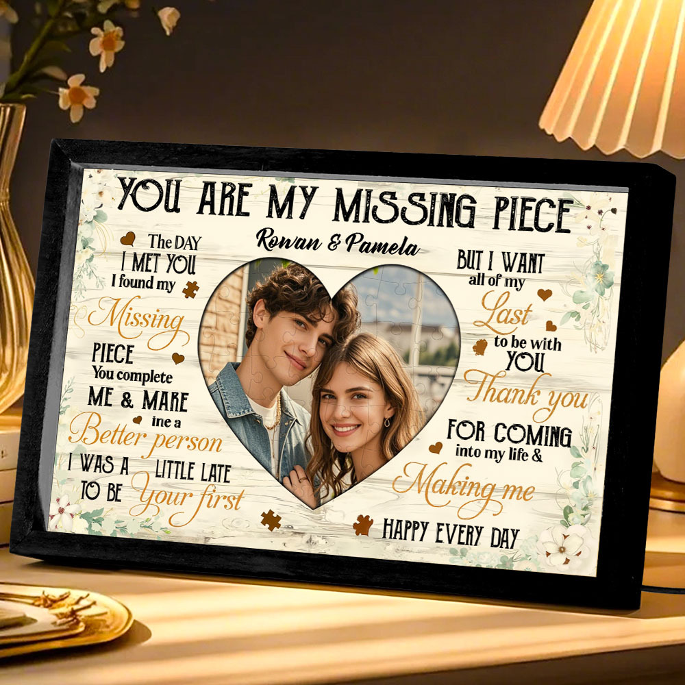 You Are My Missing Piece – Personalized Couple Night Light with Names & Photo