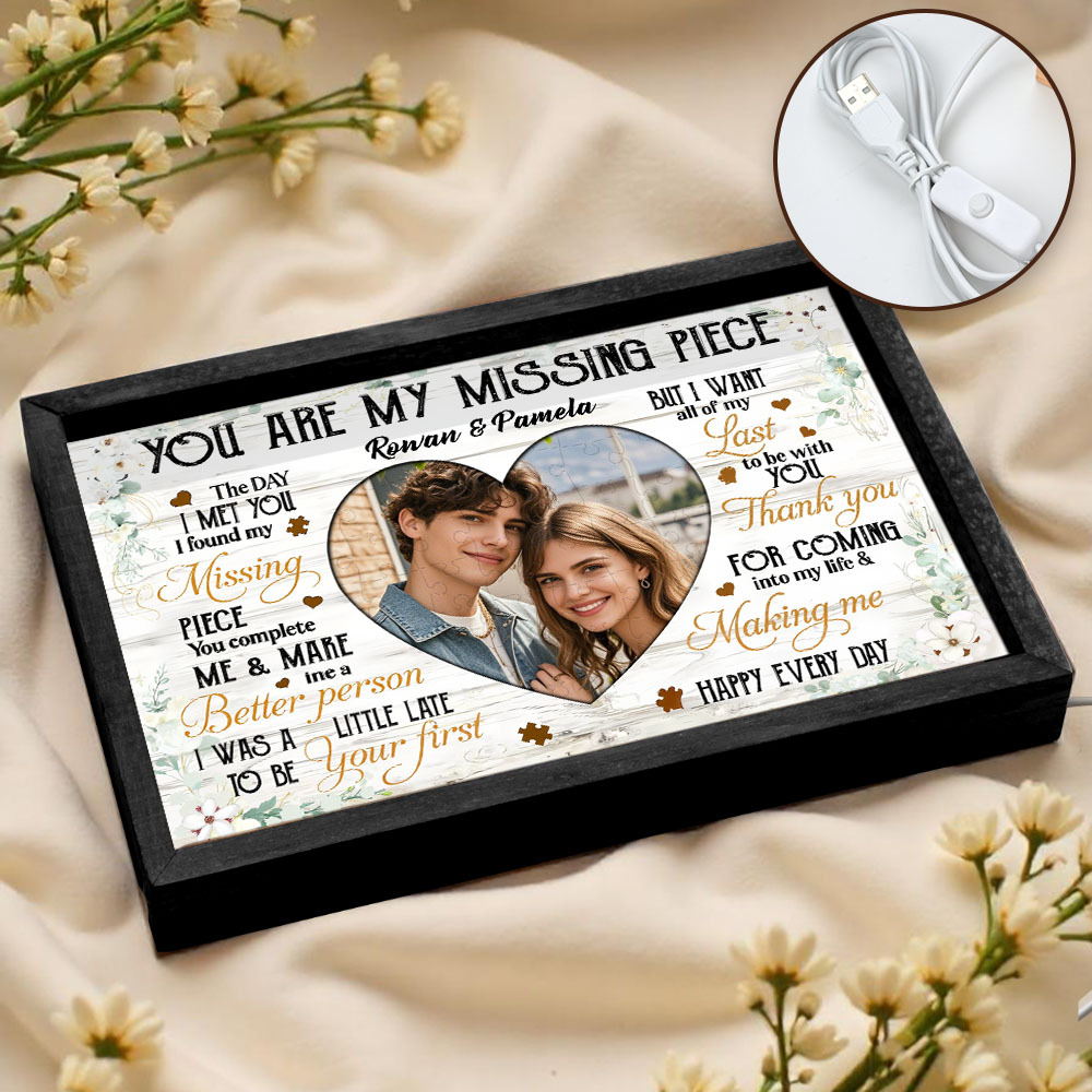 You Are My Missing Piece – Personalized Couple Night Light with Names & Photo