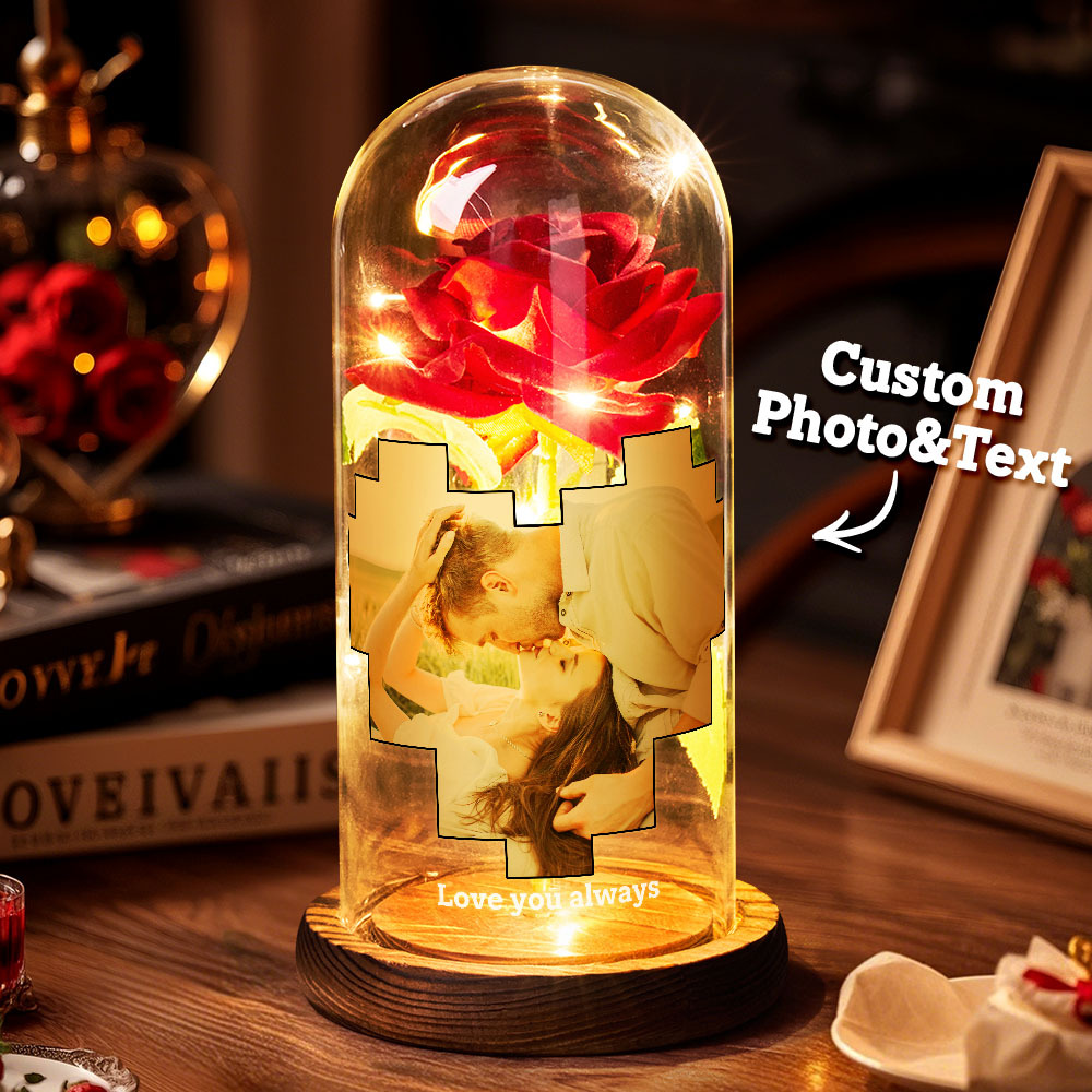 Custom Photo And Text Eternal Rose LED Night Light Anniversary Gift