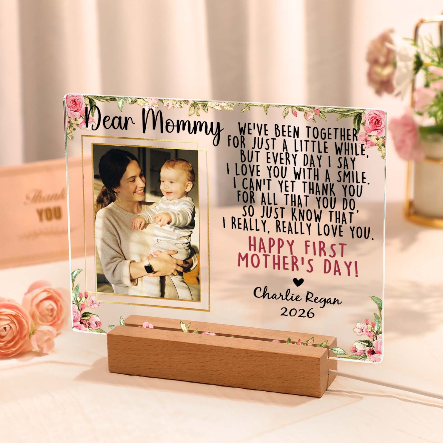 Custom Photo Acrylic LED Night Light – Personalized Mother's Day Gift for Mom