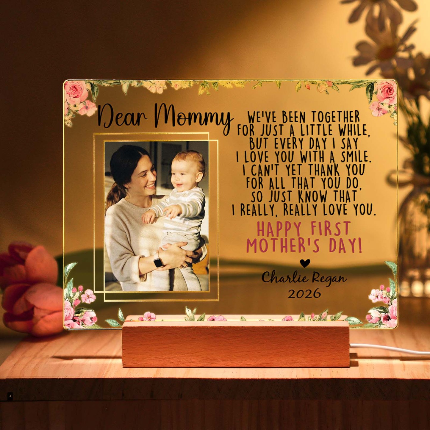 Custom Photo Acrylic LED Night Light – Personalized Mother's Day Gift for Mom