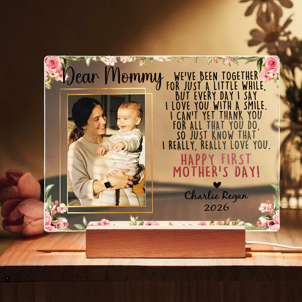 Custom Photo Acrylic LED Night Light – Personalized Mother's Day Gift for Mom