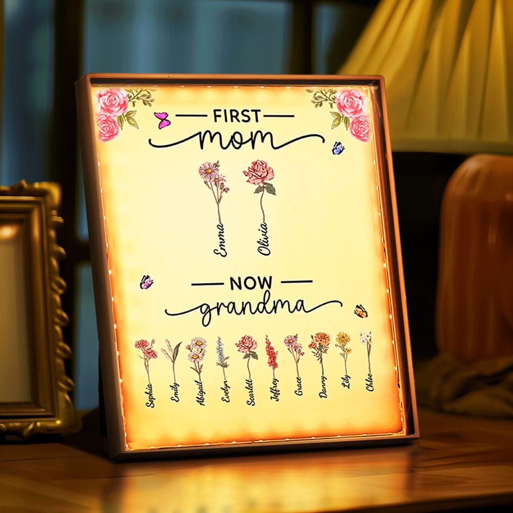 Personalized Birth Flower Lamp First Mom Now Grandma Night Light Mirror Mother's Day Gifts