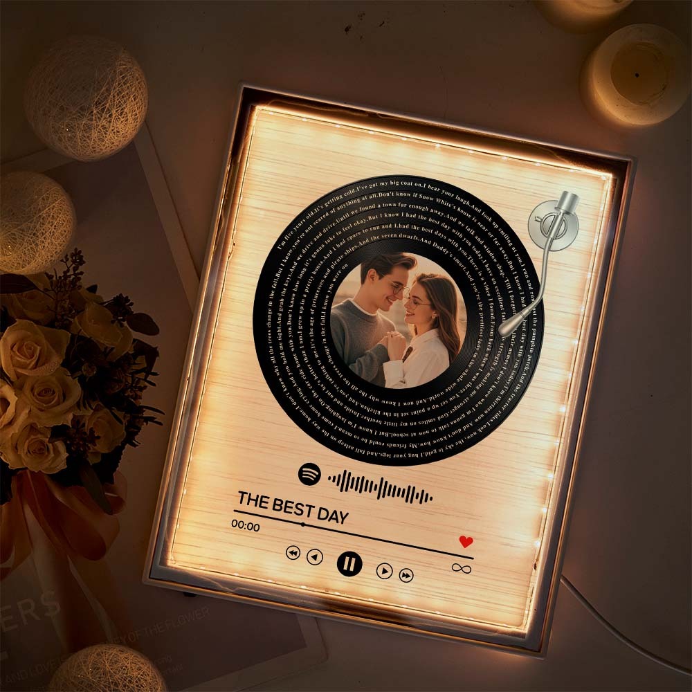 Personalized Vinyl Record with Photo, Lyrics & Song - LED Mirror Frame Lamp