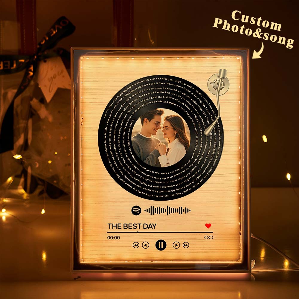 Personalized Vinyl Record with Photo, Lyrics & Song - LED Mirror Frame Lamp