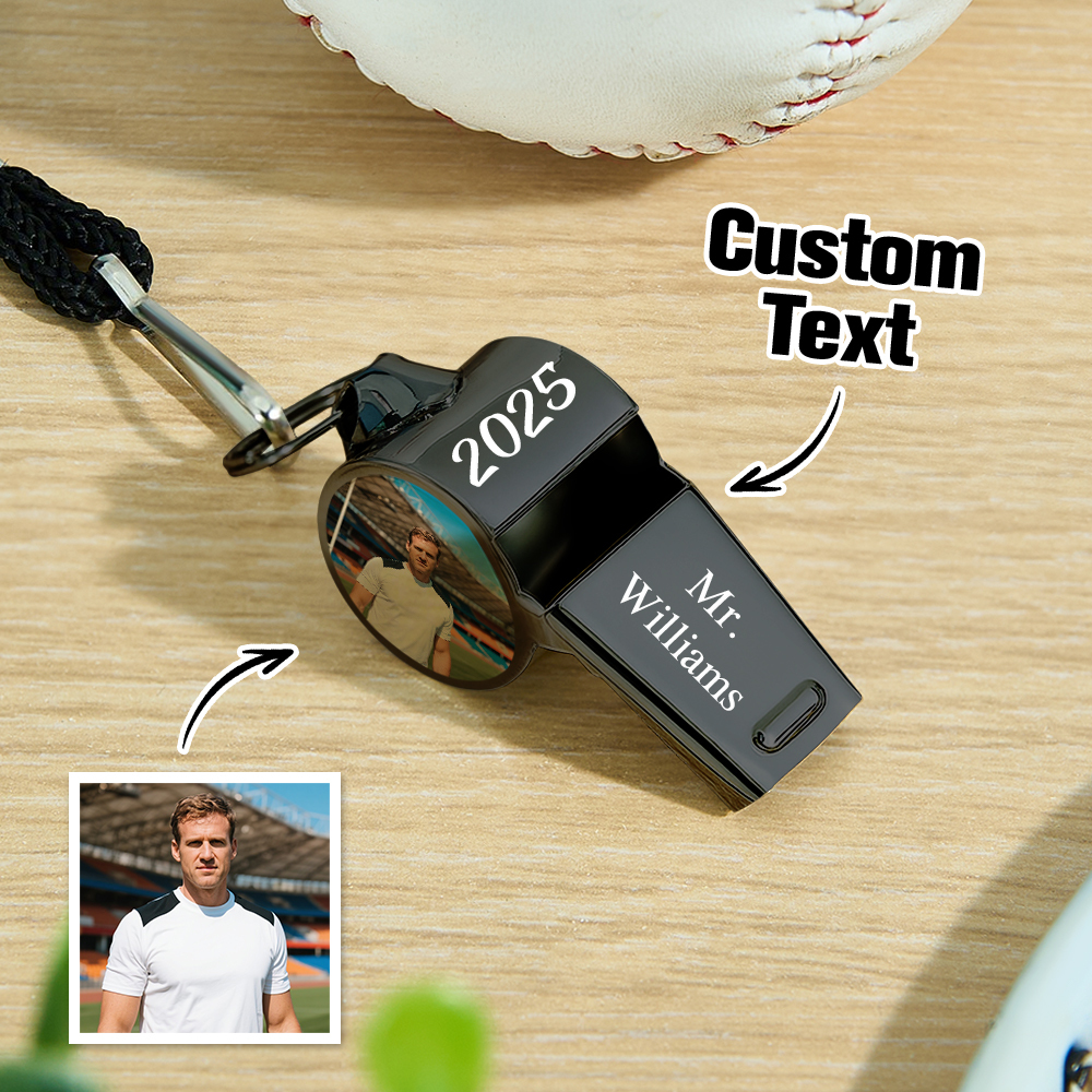 Custom Photo & Logo Whistle Personalized Gift for Coaches, Teachers & Loved Ones