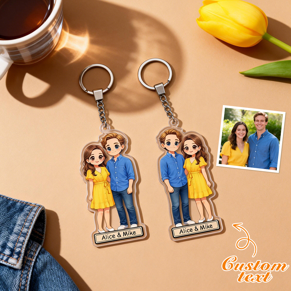 Custom Chibi Name Acrylic Keychain – Personalized Cartoon Character Keyring from Your Photo