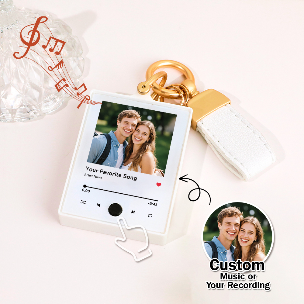 Custom Keychain With Photo and Text – Meaningful Gift with Your Personalized Music or Recording For Dad, Mom, Family, Friends