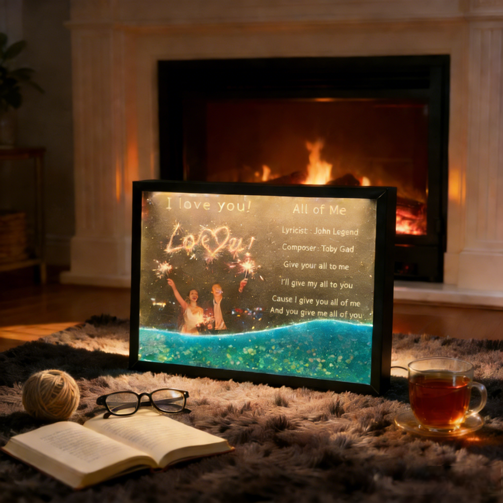 Custom Photo & Text Light-Up Sand Art Frame with Music - Personalized LED Floating Sand Decor Gift