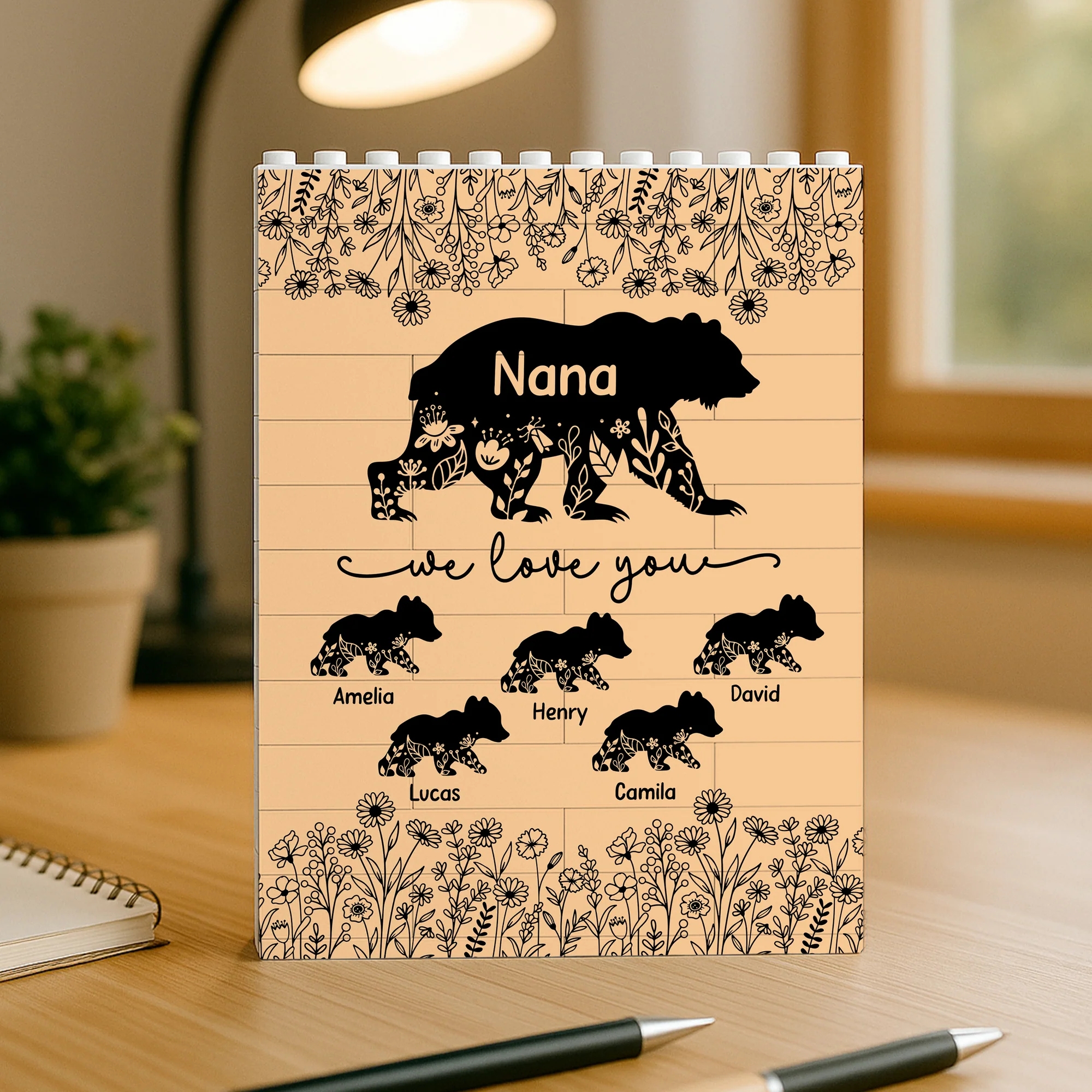Personalized Mama Bear Building Block Puzzle Custom Name Flower Bear Bricks Mothers Day Gift for Grandma Family Keepsake Home Decor