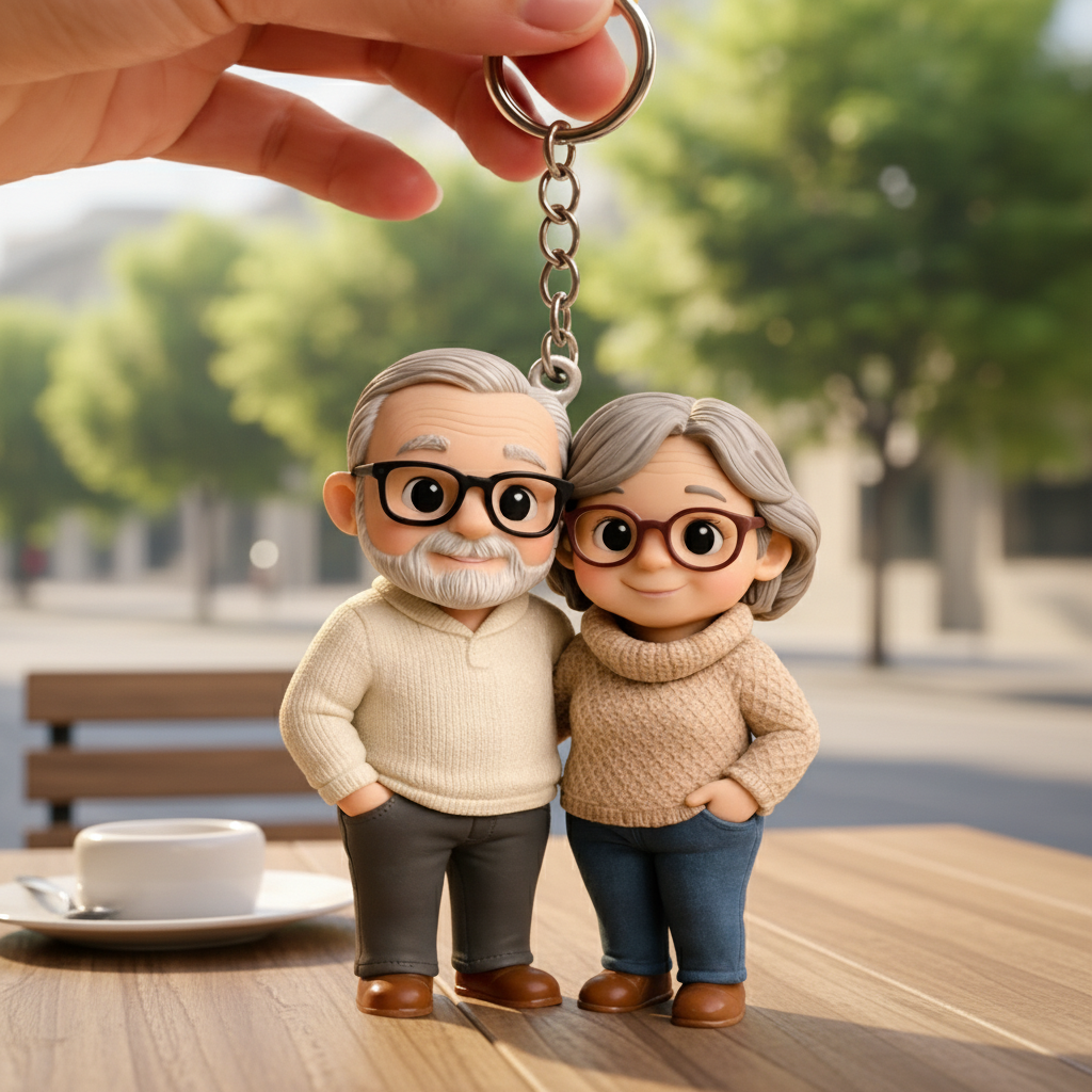 Custom 3D Couple Figure Keychain from Photo Personalized Chibi Mini Figure Gift for Anniversary Wedding Birthday Family Lovers - CustWit