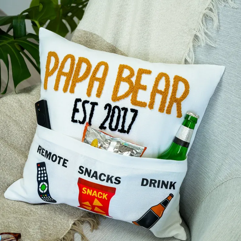Personalized Grandpa Pocket Punch Needle Pillow, Fathers Day Embroidered Gift, Grandpa Cushion, Gift for Dad, Custom Throw Pillow