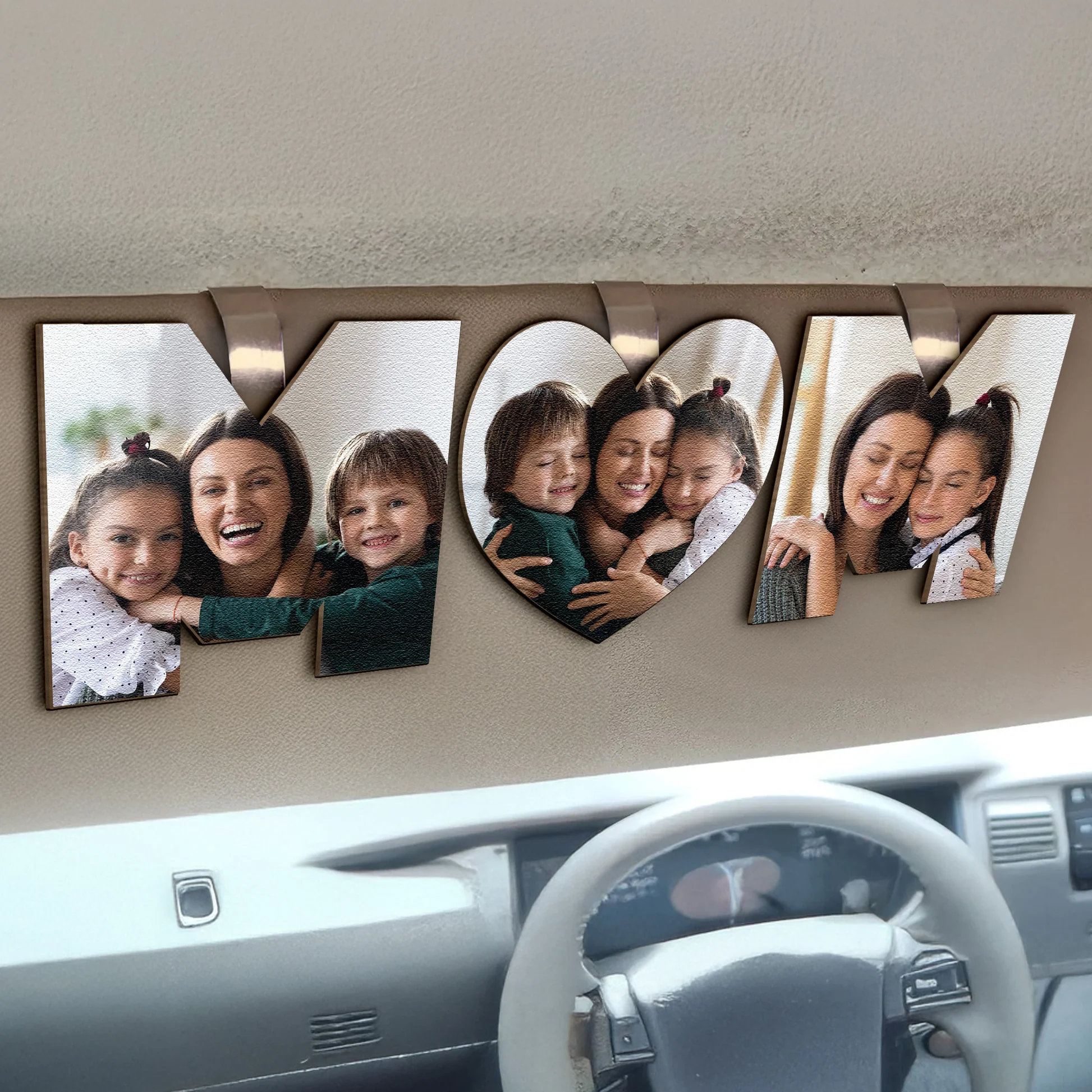 Custom Photo Dad Or Mom Drive Safe Personalized Wooden Photo Car Visor Clip Set(3 Pieces/Set)