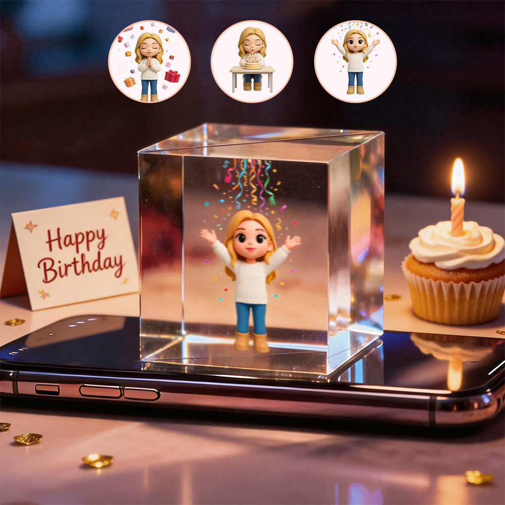 3D Cartoon Birthday Lumina Boxes Hologram Video | High-Transmittance Hologram Material Image Birthday Day Gift