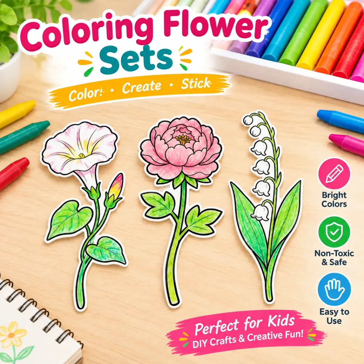 DIY Doodle Flower Bouquet Kit, Creative Hand-Painted Floral Craft, Handmade Gift for Art Lovers and DIY Enthusiasts