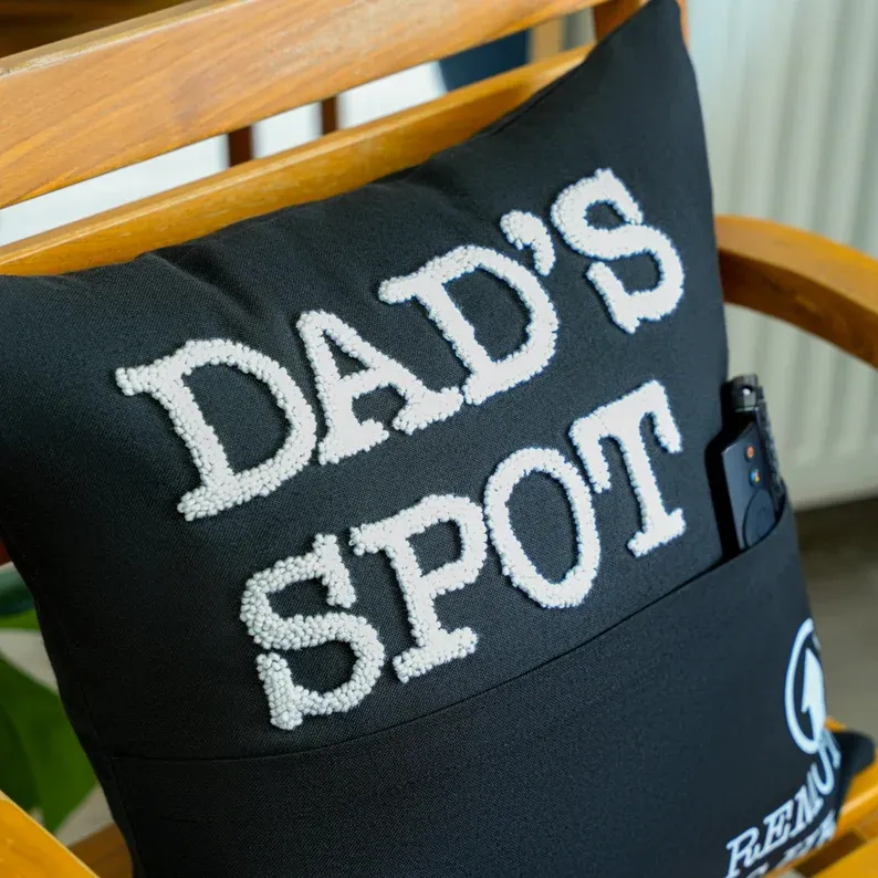 Personalized Grandpa Pocket Punch Needle Pillow, Fathers Day Embroidered Gift, Grandpa Cushion, Gift for Dad, Custom Throw Pillow