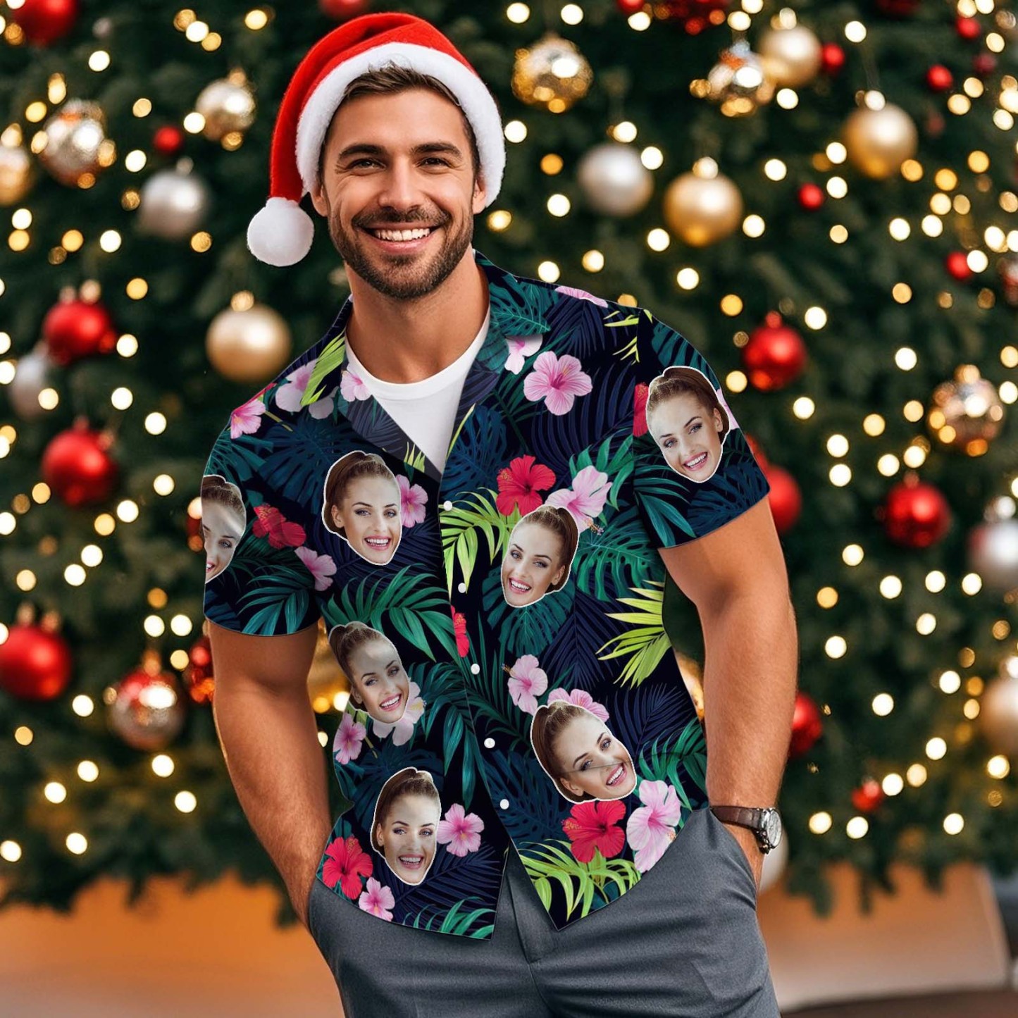 Custom Hawaiian Shirt Tropical Floral Hawaii Shirt All Over Print Face Dark Color Shirt