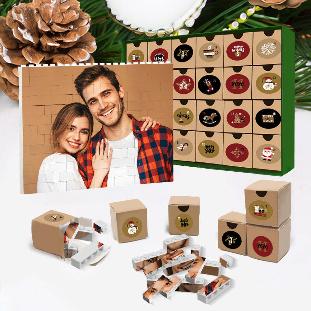 Christmas Gifts Advent Calendar Personalized Building Brick Countdown Blind Box Photo Block Frame Square Family Best Christmas Gifts - CustWit