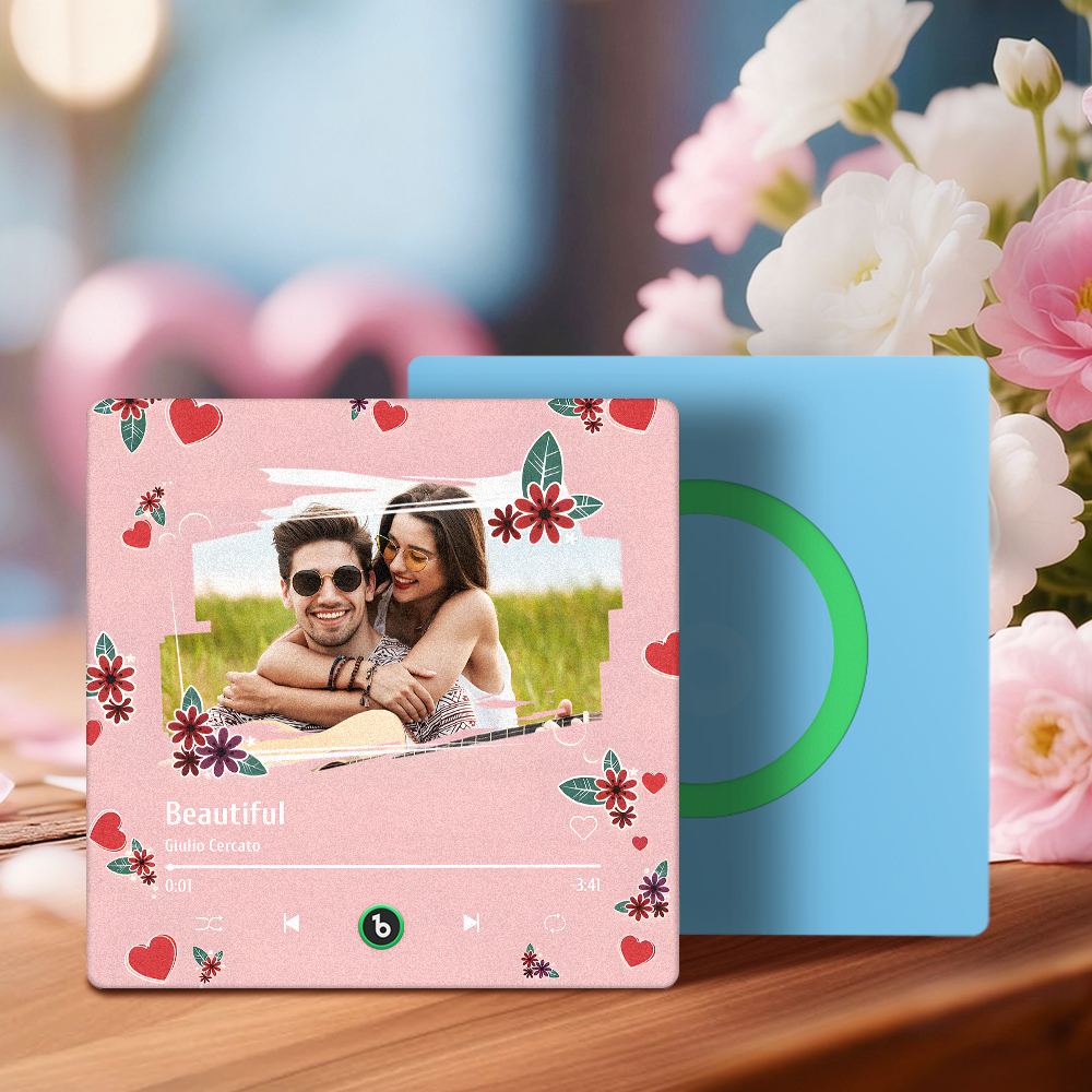 Custom Photos Red Heart Music Fridge Magnet Personalized Music Magnet Valentine's Day Gift for Her - CustWit