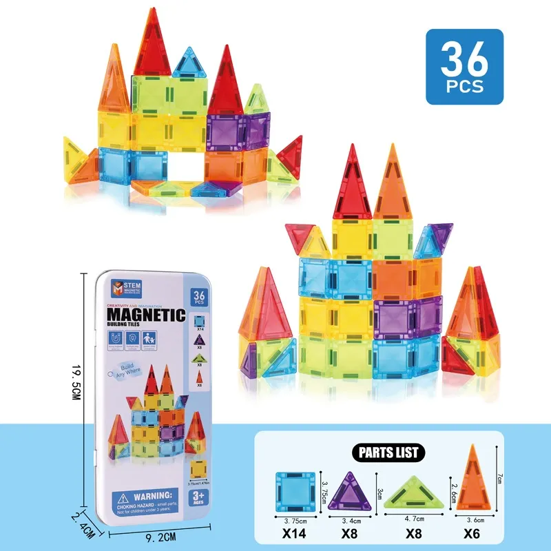 Magnetic Tiles Building Blocks for Kids Ultrasonic Seamless Welding Tech MABS Safe Material STEM Educational Stacking Toys for Toddlers