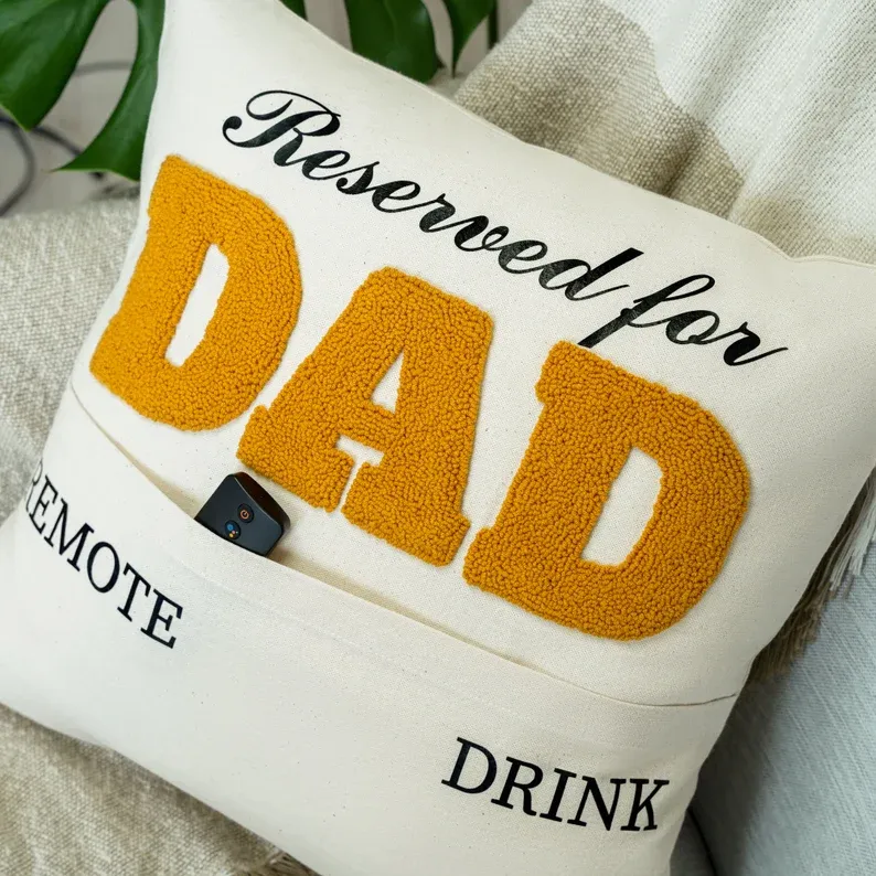 Personalized Grandpa Pocket Punch Needle Pillow, Fathers Day Embroidered Gift, Grandpa Cushion, Gift for Dad, Custom Throw Pillow