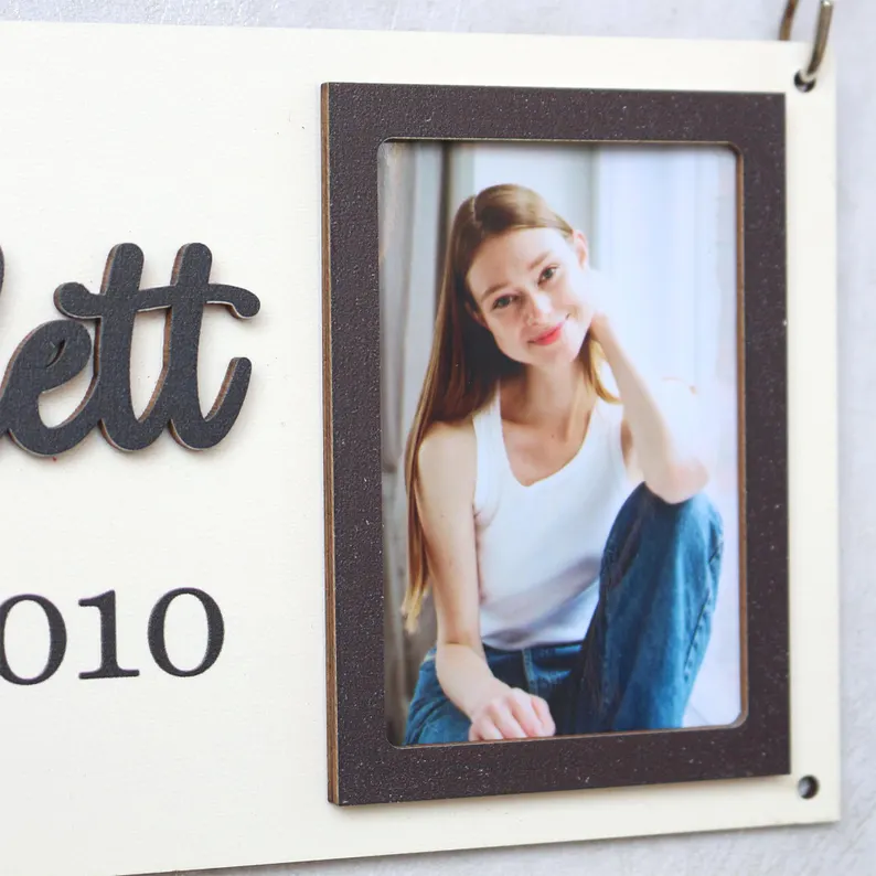 Personalized Grandchildren Photo Sign Wooden Family Name Plaque