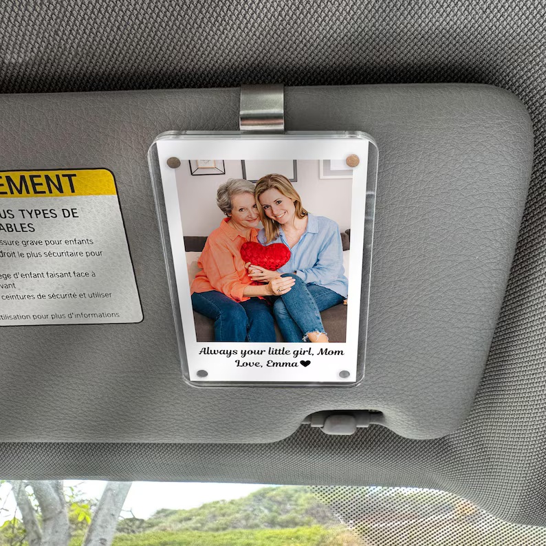 Personalized Mother's Day Car Photo Holder Custom Sun Visor Clip with Photo & Engraving Meaningful Couple Gift