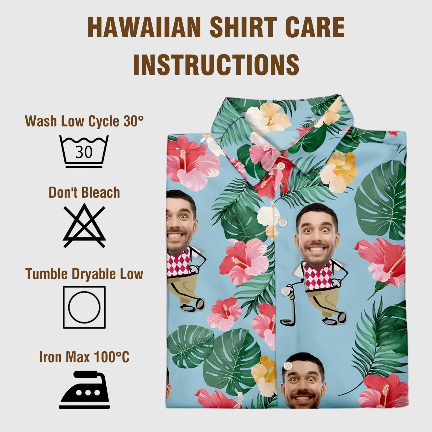 Personalized Funny Face Golf Hawaiian Shirt, Custom Hawaiian with Your Photo, Gift for Golf Lovers, Gift for Dad, Grandpa-Beach Party Shirt