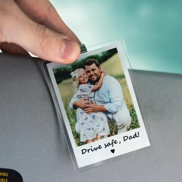 Father's Day Gifts - Drive safe I Love You - Photo Car Visor Clip, Personalized Photo Car Decoration, Polaroid Photo for Car, Gifts for dad, Presents for fathers, Gifts for your father, Gift items for dad, Gift for him - Personalized Photo Car Visor Clip - CustWit