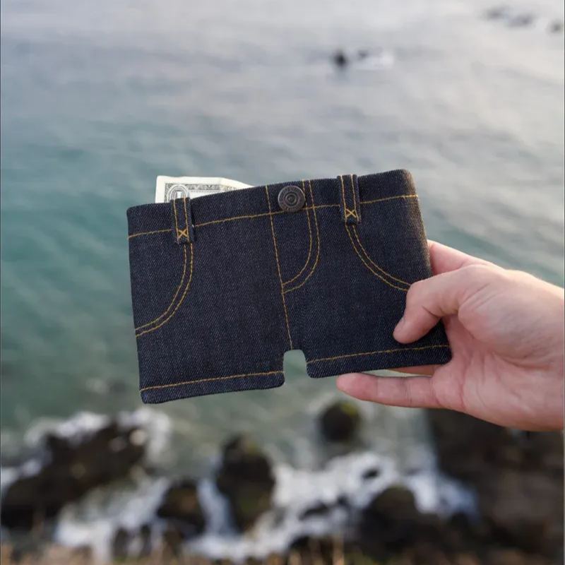 Mini Jeans Wallet Valentines Gifts Foldable Jeans Shaped Change Bag Card Holder Wallets(8*5CM)