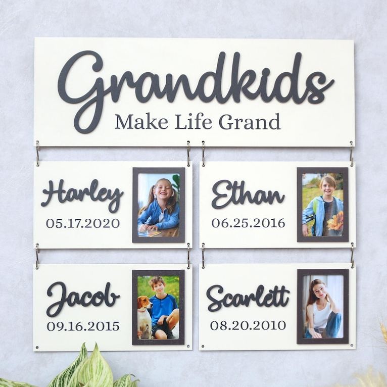 Personalized Grandchildren Photo Sign Wooden Family Name Plaque