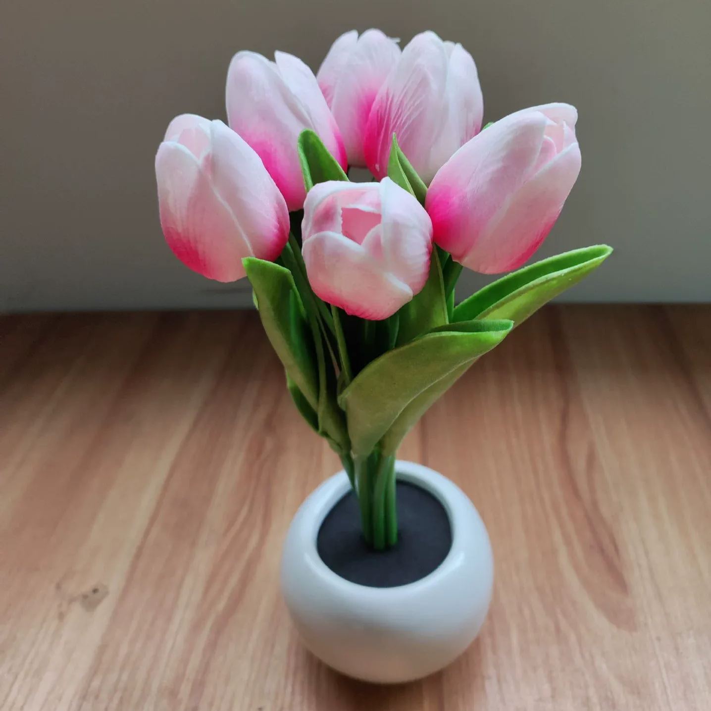 Contemporary Creative Tulip Flower Ceramic PU USB LED Table Lamp For Bedroom