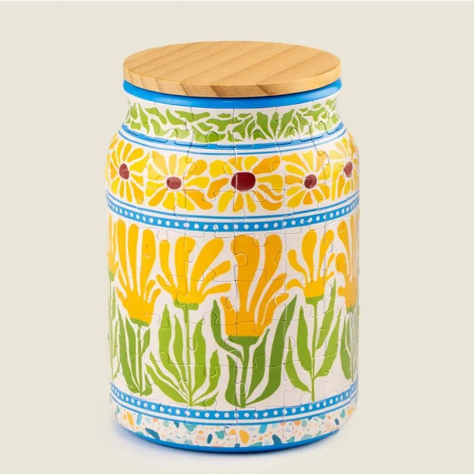 3D Jigsaw Puzzle Vase with Lid  Cylindrical Plastic Puzzle Jar Interlocking Piece Technology Water-Resistant Glue-Free Collectible Desktop Storage Box